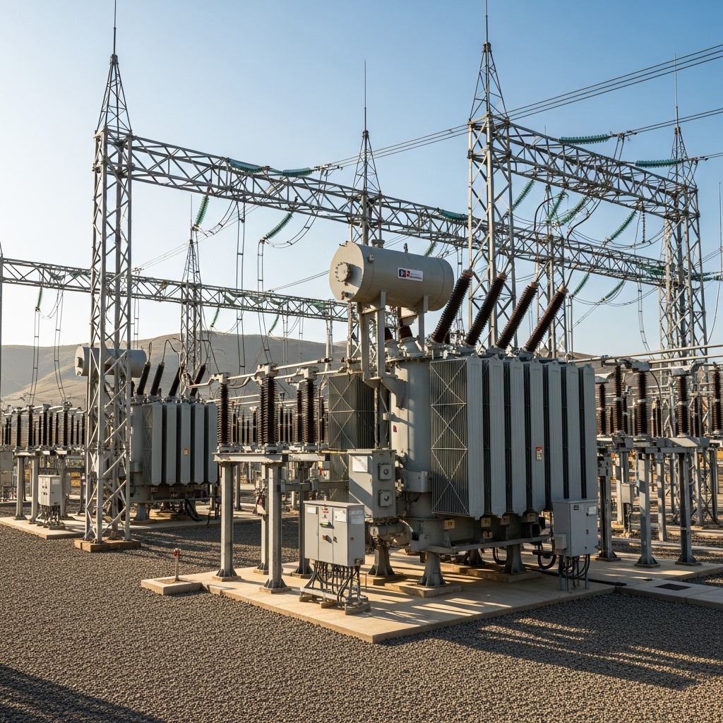 Electrical substation with transformers and high voltage equipment