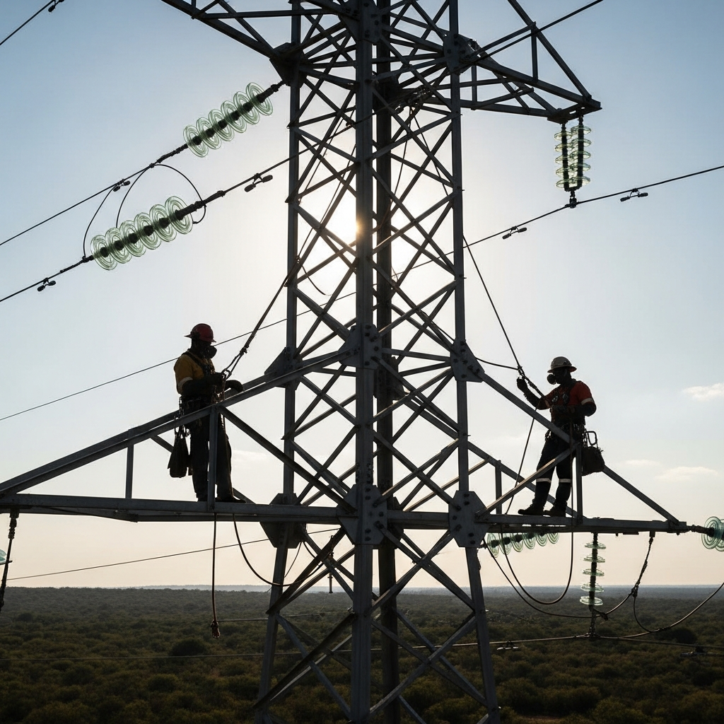 Power line workers maintaining transmission infrastructure